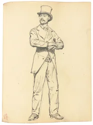 Studium do „Kawiarni paryskiej”: Stojący mężczyzna w kapeluszu z rozłożonymi nogami, ok. 1930 r. 1872-1875