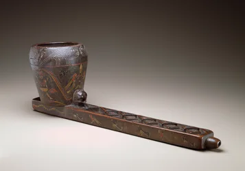 Ceremonial Pouring Vessel, Peru, 1675-1725 (drewno chonta, farba żywiczna i gwoździe)