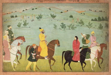 Książę Jasrota, prawdopodobnie Balwant Singh, na wyprawie konnej, Nainsukh (fl. 1740-50) Kaszmir, ok. 1751