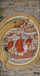 Potworny wąż pożerający królewską flotę, ok. 1670-1690
