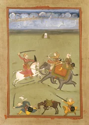 Książę walczący z wrogami na słoniu, ok. 1710 r.