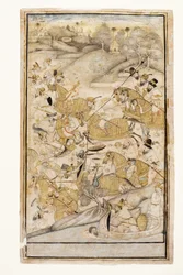 Bitwa stoczona przez Europejczyków, ok. 1700 (nieprzezroczysta toaleta i złoto na papierze)