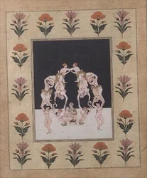 Para kochanków siedząca na huśtawce złożona z innych splecionych kochanków, ok. 1830 (gwasz na papierze)