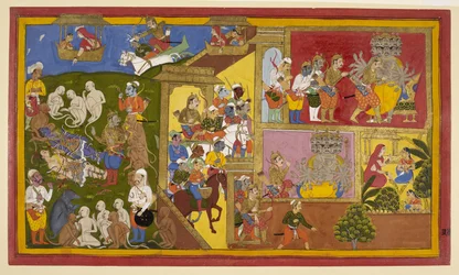 Add.15297(1), f.34 Sahibdin i warsztat, Rama i Lakszmana Związani, z „Mewar Ramayana”