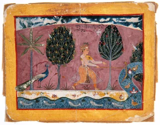Balarama z jego lemieszem nad rzeką Jamna, ok. 1590-1600 (nieprzezroczysta toaleta i złoto na papierze)