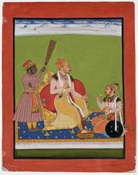 Bhao Singh na tronie ze szlachcicem u jego stóp, ok. 1680 (nieprzezroczysta toaleta i złoto na papierze)