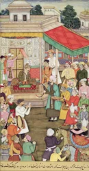 CBL w 03.54 Akbar (r.1556-1605) otrzymuje dary od ambasadorów Badakhshan, od Akbarnama, c.1605