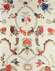 Detal tkaniny haftowanej, wyprodukowanej na rynek europejski, ok.1725-50 (jedwab na bawełnie glazurowanej)