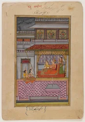 Dipaka Raga, strona z rozproszonej serii Ragamala, ok. 1800 (wc i złoto na papierze)