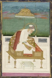 Cesarz Aurangzeb; rewers: panel kaligraficzny, oderwane folio albumu z obrazem, 1619