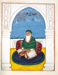Fakir Imamuddin, z Królestwo Pendżabu, jego władcy i wodzowie, tom II, tom 30 studiów akwarelowych niezidentyfikowanego indyjskiego artysty, ok. 1840 (wc na papierze)