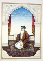 Fakir Syad Nur-o-Deen, z Królestwo Pendżabu, jego władcy i wodzowie, tom I, tom 27 studiów akwarelowych niezidentyfikowanego indyjskiego artysty, ok. 1840 (wc na papierze)