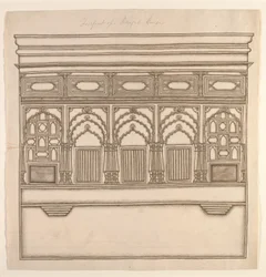 Front domu bengalskiego, ok. 1820 (nieprzezroczysta toaleta na papierze)