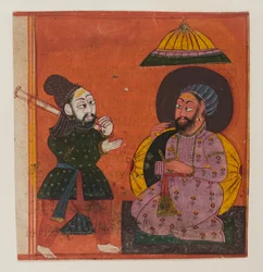 Fragment strony z serii Markandeya Purana, ok. 1625 (nieprzezroczysta toaleta i złoto na papierze)