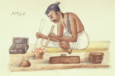 Goldsmith, z „Przeglądu różnych kast Indii”, Venkata Ramasvani, opublikowany Madras 1837 (kolor lito)