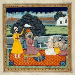Guru Nanak, założyciel religii Sikhów, w sporze z hinduskimi świętymi