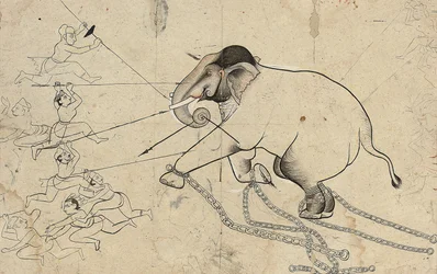 Isarda lub kotah rysunek przygotowawczy oswajania słonia, ok. 1720 r