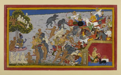 Lakṣmaṇa prowadzi armię Rāmy przeciwko ofiarom Indrajita w Nikumbhili.
