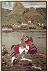Maharana Jawan Singh (Reg.1828-38) z Mewer Hunting Wild Bore, Udaipur