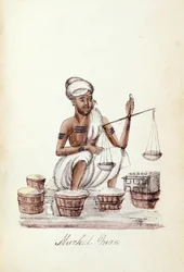 Sprzedawca, z „Przeglądu różnych kast Indii”, Venkata Ramasvani, opublikowany Madras 1837 (kolor lito)