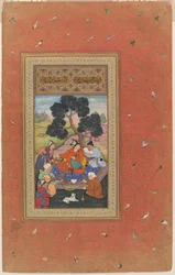 Mongolski wódz i jego towarzysze, folio z albumu Gulshan (Album Ogrodu Różanego), ok. 1600 (nieprzezroczysta akwarela, tusz i złoto na papierze)