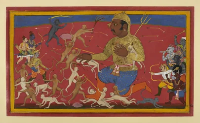 Małpy i bogowie atakują Kumbhakarṇa