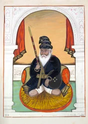 Nutta Singh Akali, z The Kingdom of the Punjab, its Rulers and Chiefs, tom II, tom 30 studiów akwarelowych autorstwa niezidentyfikowanego indyjskiego artysty, ok. 1840 (wc na papierze)