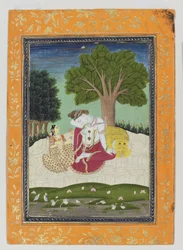 Parvati oferuje kubek Shivie, ok. 1800 (nieprzezroczysta toaleta i złoto na papierze)