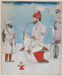 Portret Raja Sansar Chand z Kangra, ok. 1800-10 (nieprzezroczysta toaleta i złoto na papierze)