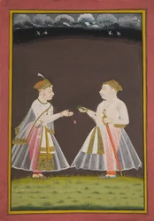 Prawdopodobnie portret Rana Raj Singh z Udaipuru (1661-81) oferującego patelnię szlachcicowi, 1820