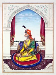 Rajah Chattar Singh, z Królestwo Pendżabu, jego władcy i wodzowie, tom I, tom 27 studiów akwarelowych autorstwa niezidentyfikowanego indyjskiego artysty, ok. 1840 (wc na papierze)