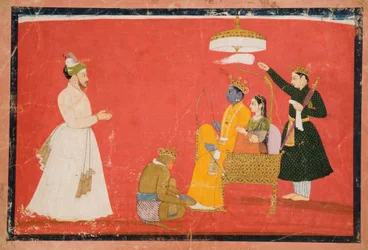 Rama and Sita Inthroned, ok. 1750 (nieprzezroczysta toaleta i złoto na papierze)