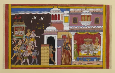 Rāvaṇa spotyka Bali w pałacu strzeżonym przez Viṣṇu, który znika, oszczędzając go na razie