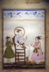 Shah Jahan siedzący z opiekunami
