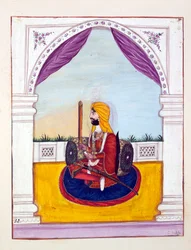 Sirdar Runjodh Singh (Majithia), z Królestwa Pendżabu, jego władcy i wodzowie, tom II, tom 30 studiów akwarelowych niezidentyfikowanego indyjskiego artysty, ok. 1840 (wc na papierze)