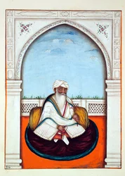Sirdar Sham Singh, z The Kingdom of the Punjab, its Rulers and Chiefs, tom I, tom 27 studiów akwarelowych autorstwa niezidentyfikowanego indyjskiego artysty, ok. 1840 (wc na papierze)