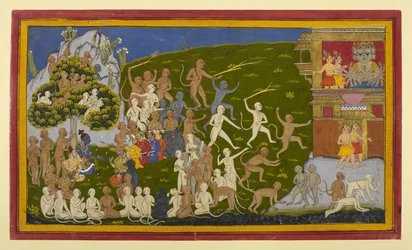 Szpiedzy Śuka i Sāraṇa schwytani, zgłaszają się do Rāvaṇa; małpy nękają Laṅkā