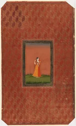 Stojąca kobieta, 1875-1900 (nieprzezroczysta toaleta i złoto na papierze)