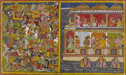 Synowie Sukeśi maszerują z Laṅkā, by walczyć z Viṣṇu i bogami.