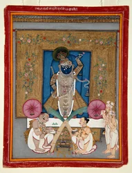 Adoracja Kryszny jako Shrinath ji, 1800-25 (nieprzezroczysta toaleta i złoto na papierze)