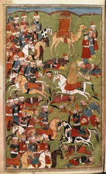 Armia Aicha w bitwie pod Dżamal w 656 r., ilustracja z "Hamla-i-Haydari" autorstwa Mirzy Muhammada Rafi
