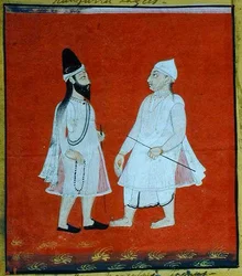 Dwóch Wędrujących Muzułmańskich Faqirów (jangam) Religijni Żebracy, Udaipur, ok. 1810-20 (gwasz na papierze) (szczegóły) (patrz także 1366600)