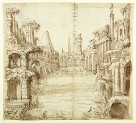 Upadły dom rycerski, ok. 1610 (pióro i atrament na papierze)