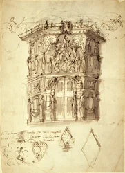Maska Królowych, scena 2: Dom Sławy, ok. 1609 (pióro i atrament na papierze)