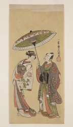 Aktorzy Ichikawa Yaoz? II jako Lina w J?r? i Segawa Kikunoj? II jako Tora (kolorowy drzeworyt)