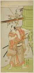 Aktor Ichikawa Yaozo II jako Yoshimine no Munesada w sztuce Kuni no Hana Ono no Itsumoji, wystawionej w Teatrze Nakamura w jedenastym miesiącu, 1771