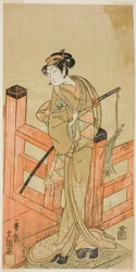 Aktor Nakamura Matsue I jako Tsuchiya Umegawa przebrany za żeńską zapaśniczkę sumo Oyodo (?) w sztuce Naniwa no Onna-zumo (?), wystawionej w Teatrze Nakamura (?) w szóstym miesiącu 1770 (?)