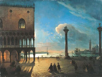 Piazzetta San Marco w świetle księżyca, Wenecja, Ippolito Caffi (1809-1866), olej na płótnie, 52x70 cm