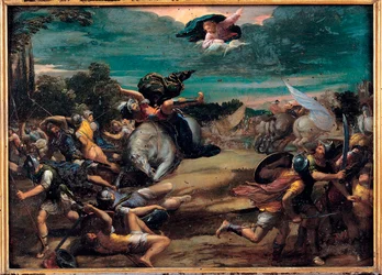 La Conversion sur le chemin de Damas (Św. Paweł) - Nawrócenie w drodze do Damaszku - Obraz Ippolito Scarsellino (Scarsella) (1551-1620), Olej na drewnie 1590-1595 (39x55 cm) - Musei Capitolini, Rzym