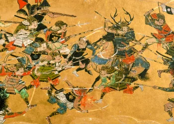 Środkowe dwa panele przedstawiające sceny z bitwy o Osakę, Japonia, 2005 r. (zdjęcie ilustracyjne)